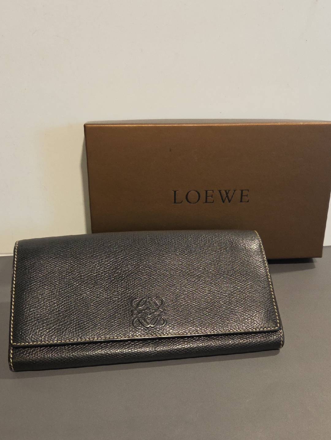 Loewe Black/Brown Textured Leather Continental Wallet With Contrast Stitching